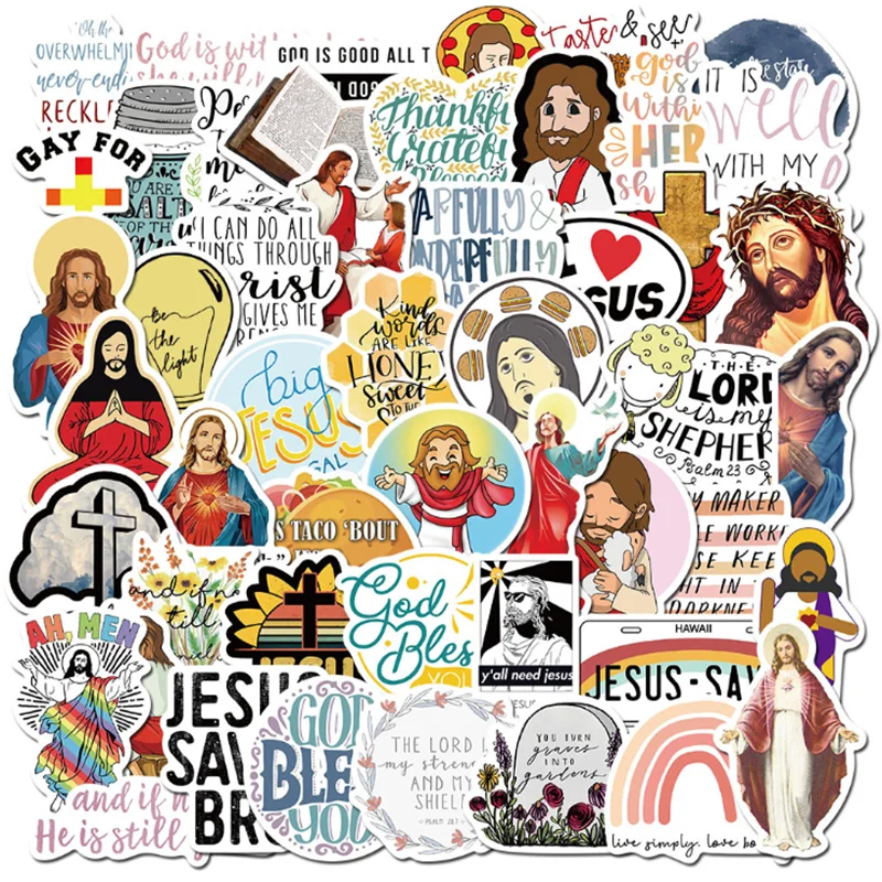 50 PCS Christian God Jesus Faith Cartoon Graffiti Skateboard Notebook Guitar Phone Waterproof Sticker Toy Gift Wholesale