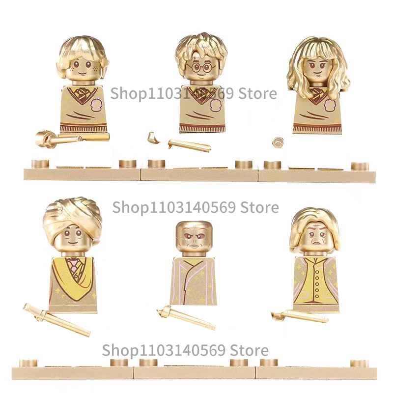 Set de 6 Bloques de Construcción Dorados de Hermione, Dobby, Lord Ron, Voldemort, Figuras de Acción de Malfoy, Ladrillos de Películas de Anime, Juguete de Navidad para Niños