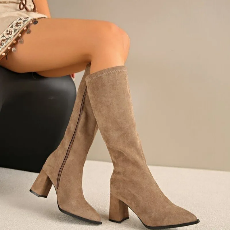 Sexy High Heels Women's Long Boots Fashion Elegant Suede Shoes 2026 Pumps Party Winter Boots New Suede Knee High Boots Mujer