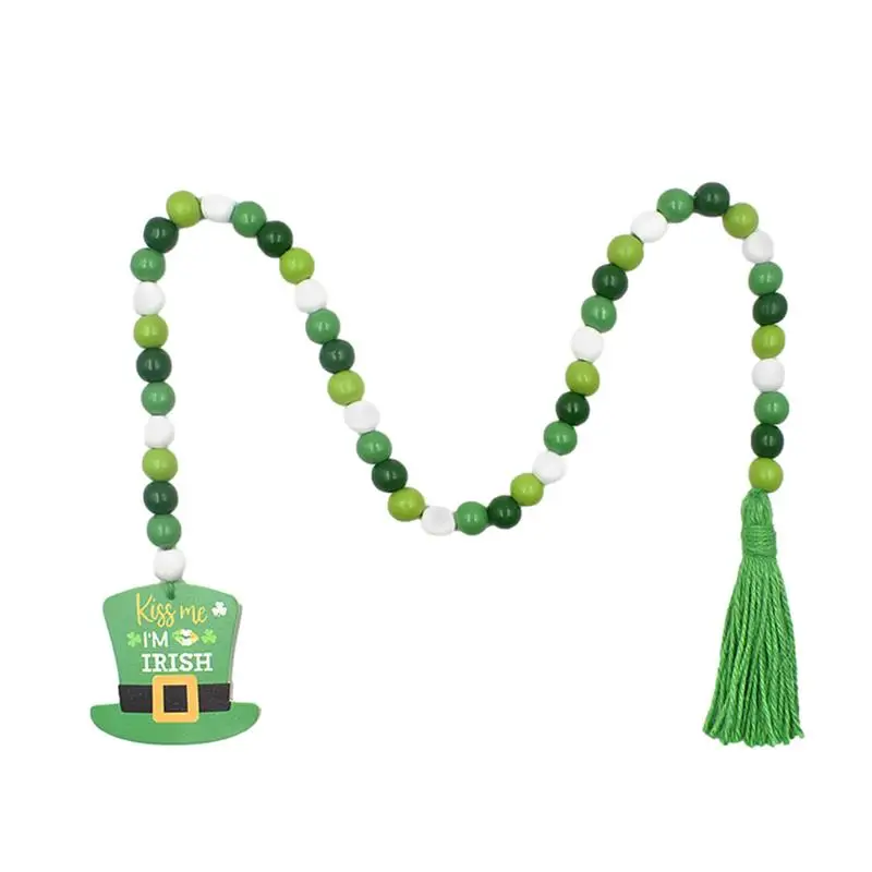 St Patrick's Day Wooden Beads Farmhouse Style Irish Wood Beaded Decor Wood Beaded Pendant For Holiday Celebration For Living