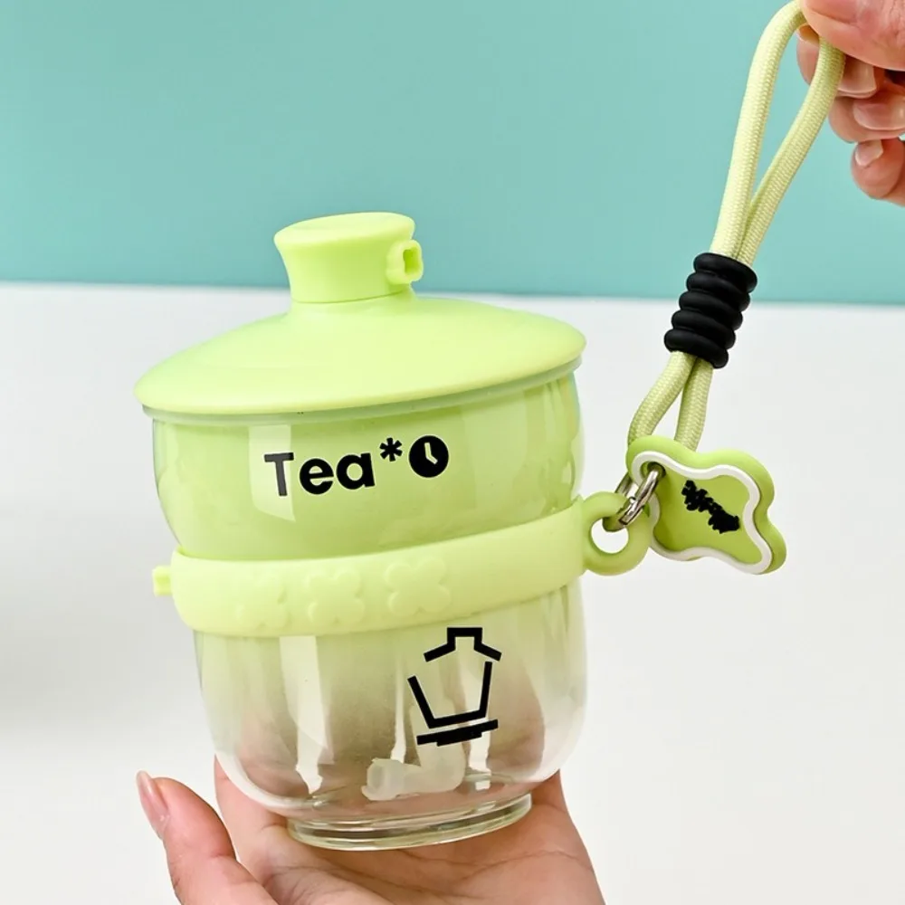 

Portable Cartoon Straw Water Bottle Plastic Mini Tea Cup with Straw Leak-Proof Beverage Cup Office Use