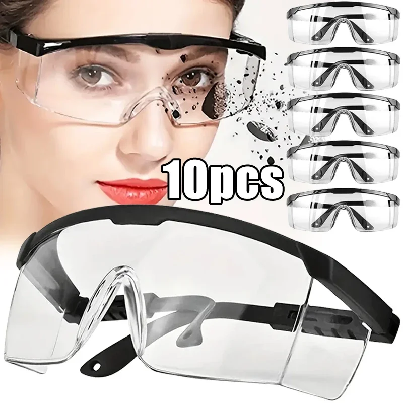 Gafas de seguridad antisalpicaduras para el trabajo, lentes de protección ocular para laboratorio, protección Industrial contra el viento y el polvo, 1/10 piezas