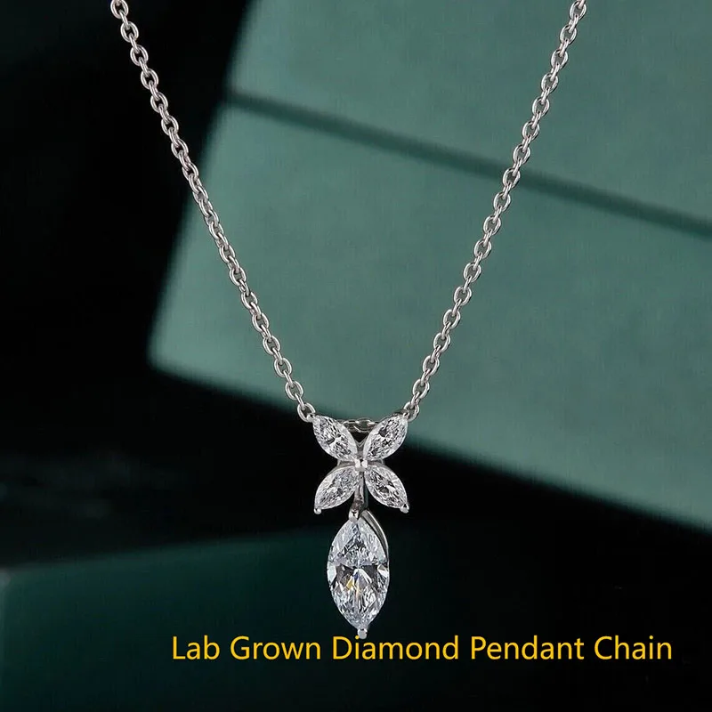 2Ctw Marquise Cut Main Stone 1CT IGI Certificate Lab Grown Diamond DEF VS-VVS Women's Gift Pendant In Platinum 950