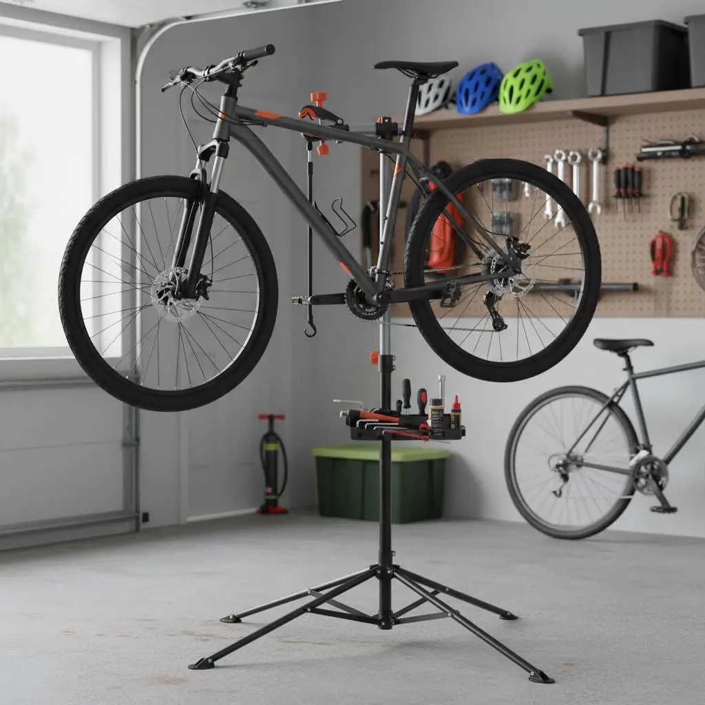 

Bicycle Maintenance Rack 80 lbs Heavy-duty Steel Height Adjustable Cycle Repair Station Magnetic Tool Tray Telescopic Arm Fol
