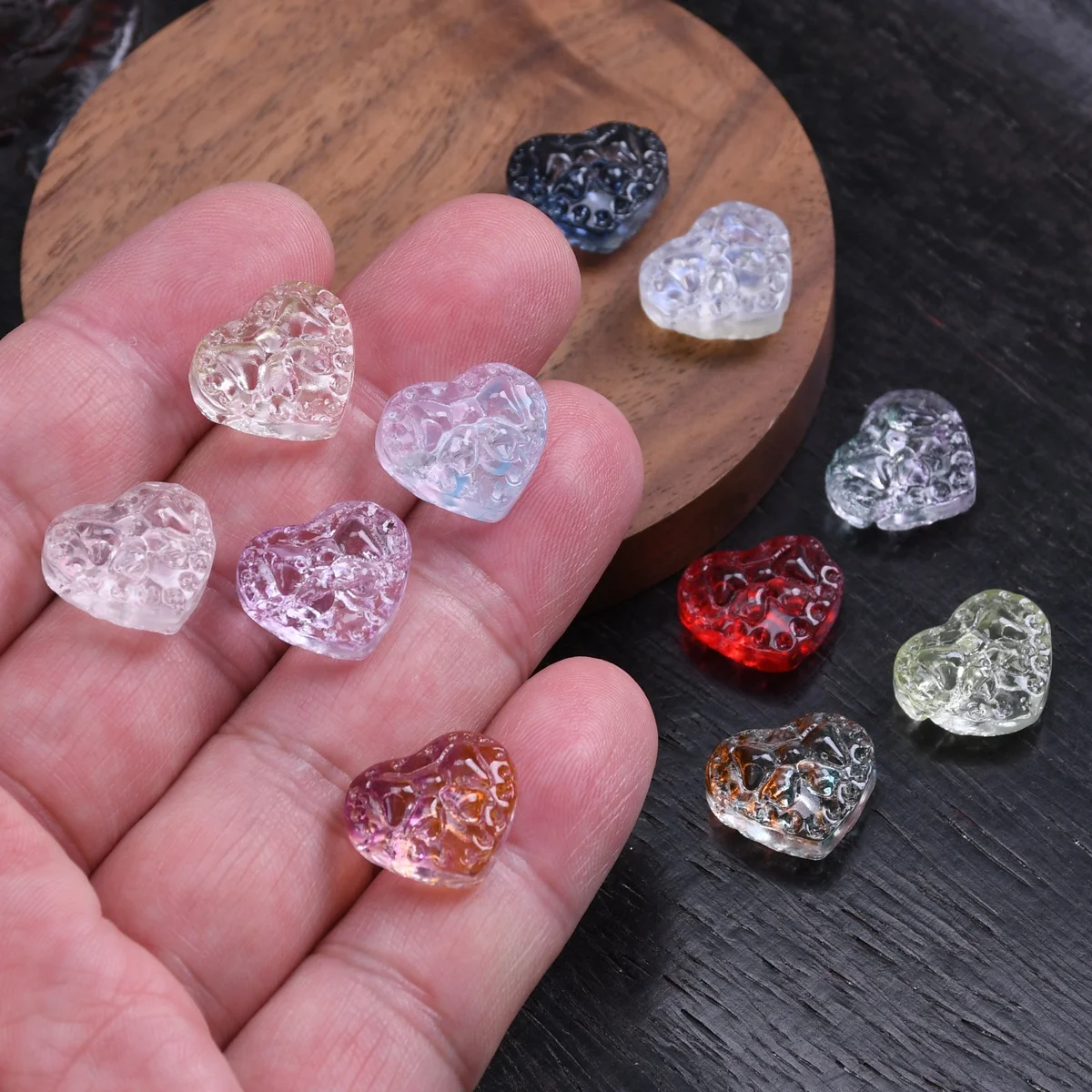 10 Stück Herzförmige 16x14mm Handgefertigte Schleifenperlen aus Lampwork-Glas für Schmuckherstellung, DIY-Armbänder und Bastelzubehör – Detail 4