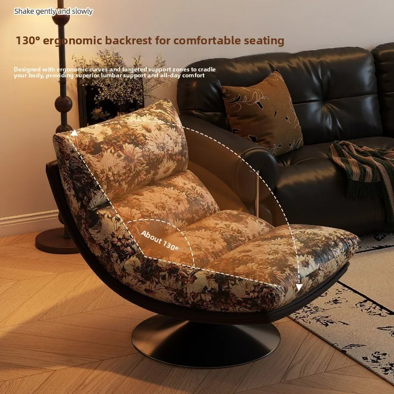 Retro single sofa chair, medieval style rotatable designer home living room balcony comfortable casual back chair