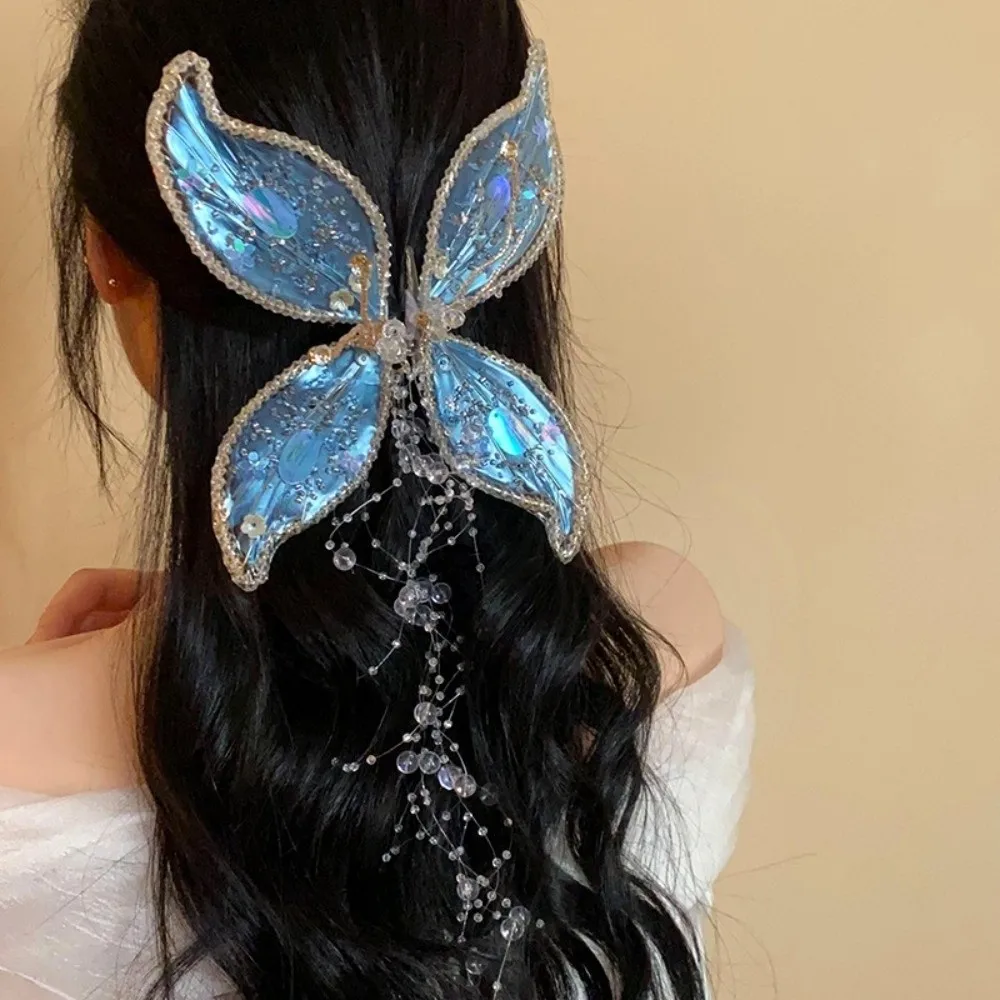 

1Pair Retro Animal Butterfly Hairpins bead Fairy Wedding Bridal Headdress Sequin Korean Style Tassel Hair Clip Wedding