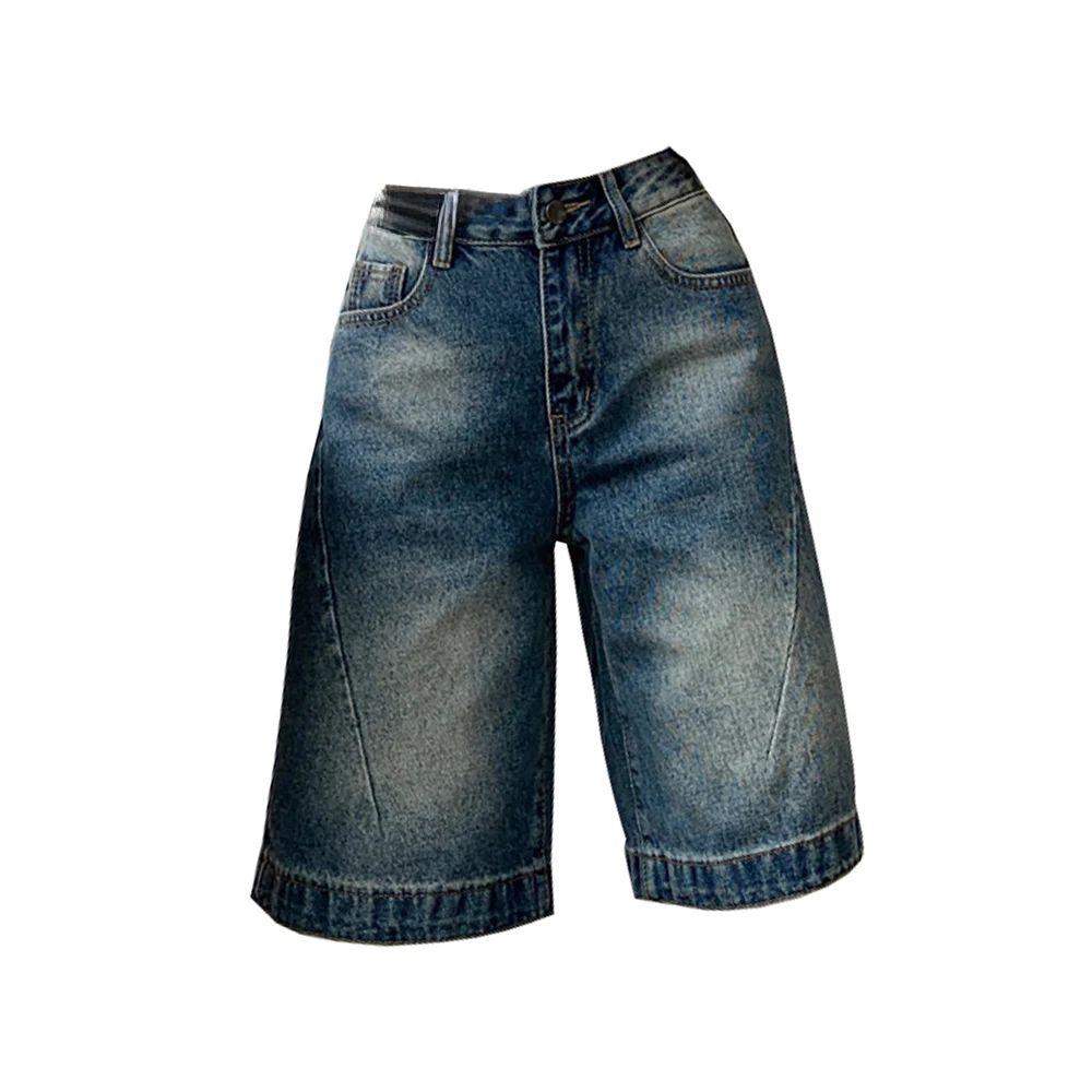 2026Trend Women's Y2K Jeans Shorts - Washed Blue Relaxed Fit Denim