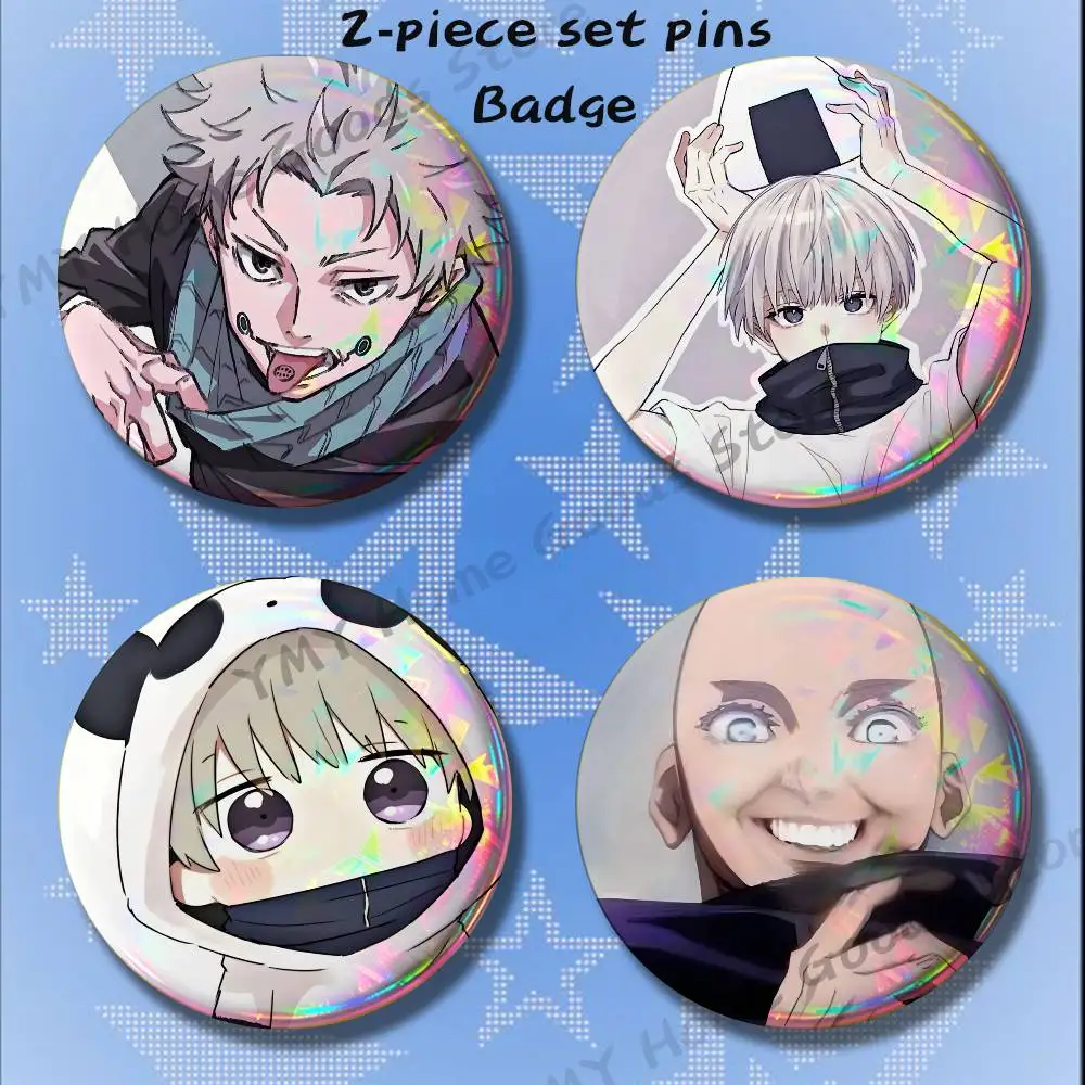 Anime Tsuna Mayo Inumaki T-Toge Broschen für Rucksack-Accessoires, 25, 32, 44, 58, 75 mm, rund, 2-teiliges Set, frei kombinierbar