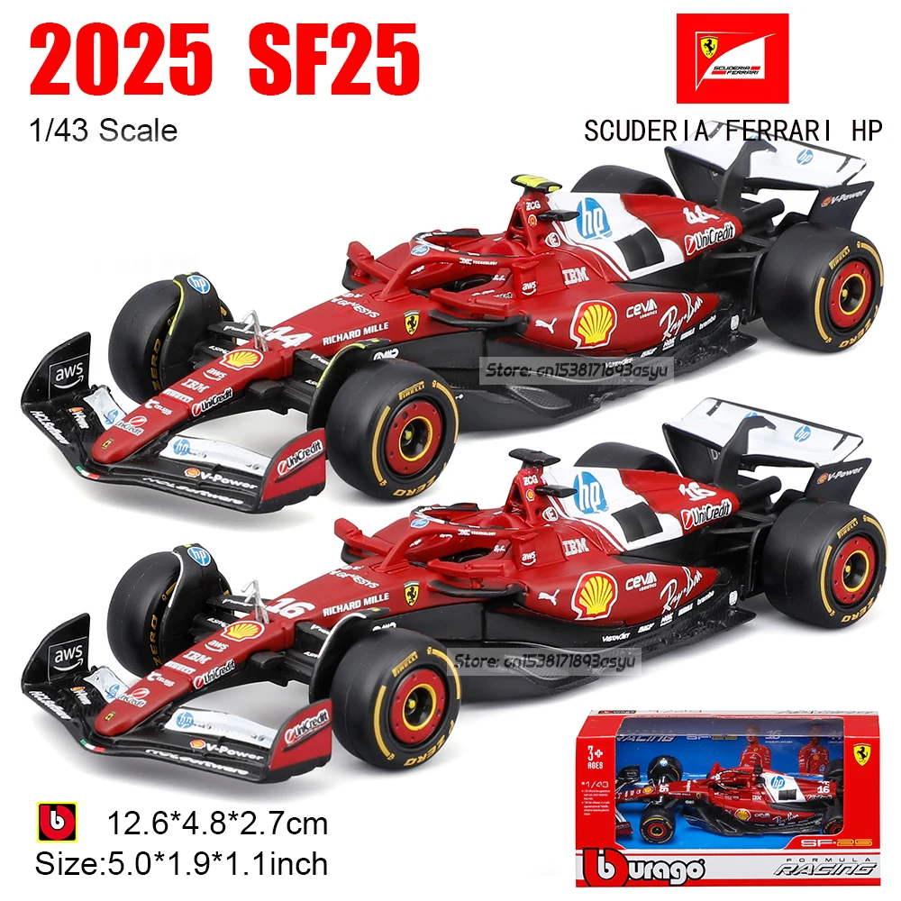 Bburago 1:43 2025 Ferrari SF25 #16 Charles Leclerc #44 Lewis Hamilton Alloy Luxury Die Casting Car Model Toy Series