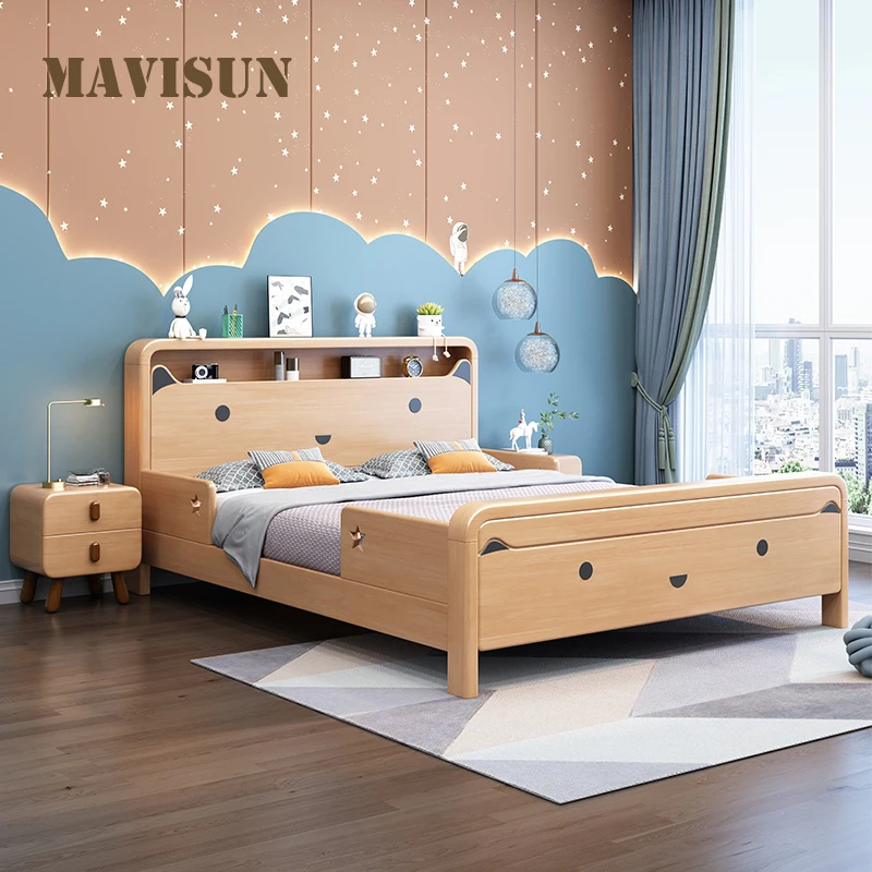 Kid Solid Wood Goy And Girl Bed Baby Storage Bedside Round Corner Design Bed For Children 5 To 10 Years Old Child Bedroom Decora