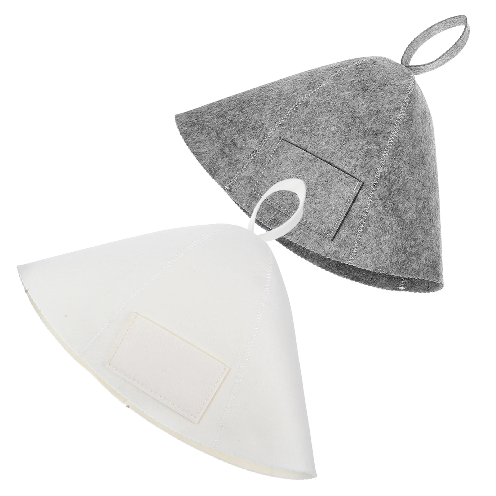 

2pcs Felt Sauna Bath Hat Gray Beige Hair Steamer Cap Accessories Steam Room Reusable Easy Clean Universal Fit Pocket Design Bath