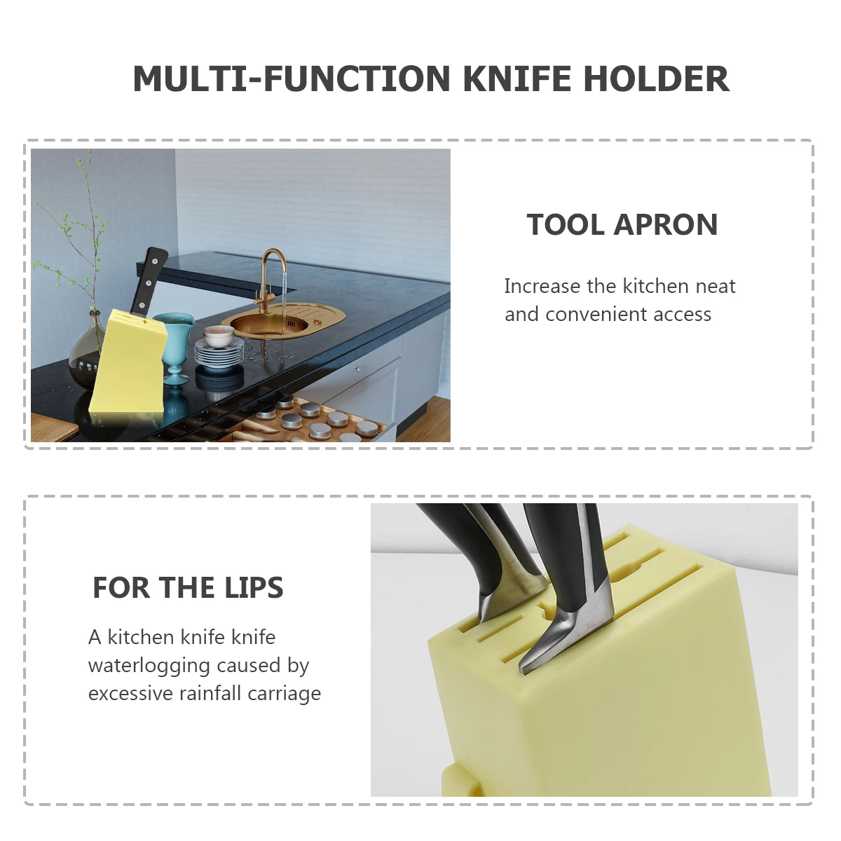 

Universal Knife Holder Seat Drain Rack Block Cutlery Display Stand Kitchen Storage Organizer Yellow Lightweight Portable
