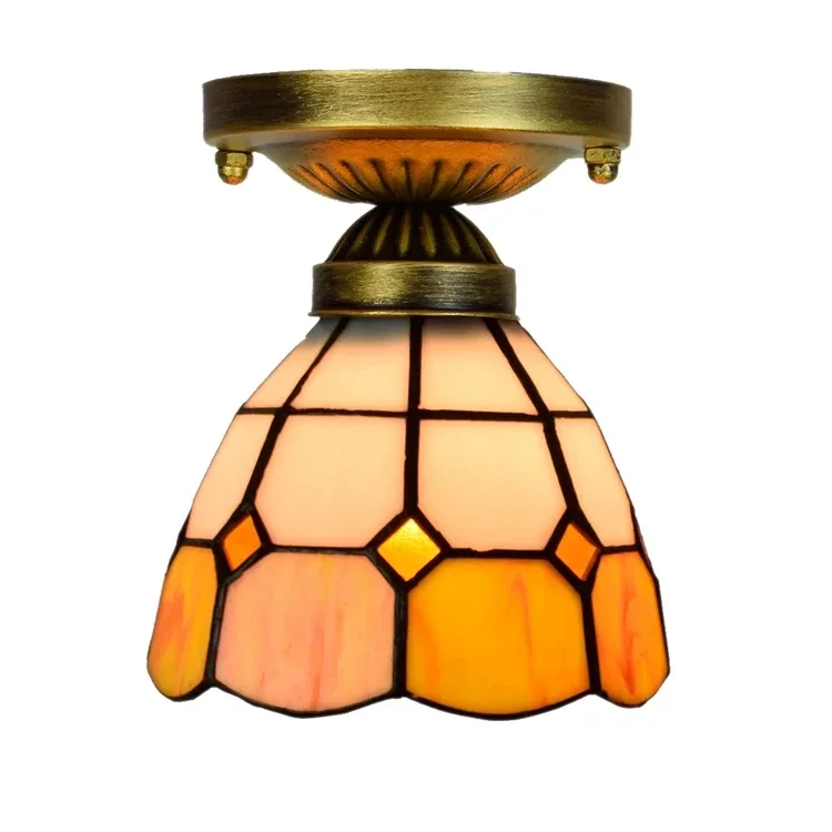 

6 Inch 15cm Modern Warm Colors Stained Glass Ceiling Lamp for Hotel Bedroom Living Room Lamparas De Techo