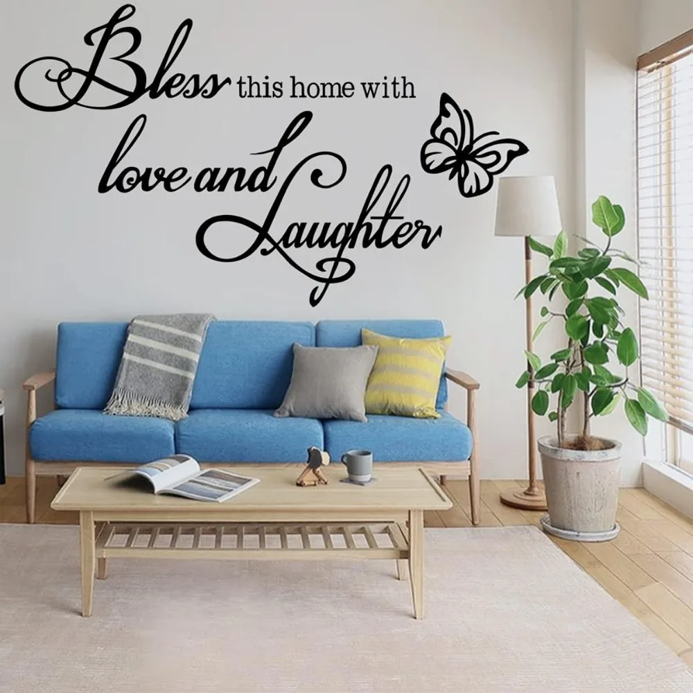 

Wall Decal Sticker Inspirational Quotes Bless This Home with Love and Laughter Decal Stickers for Bedroom Living
