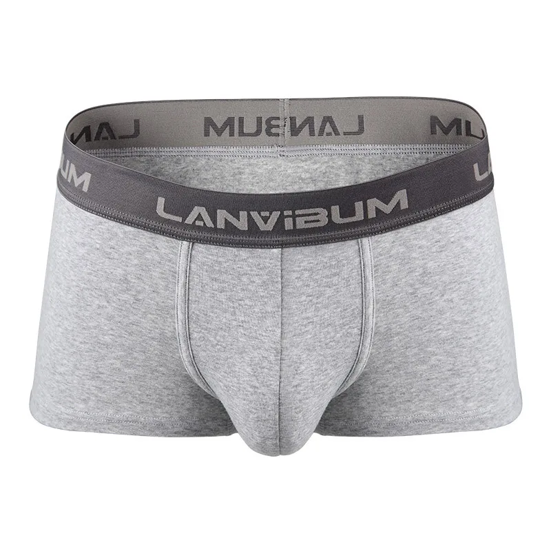 Men's panties LANVIBUM mid-waist threaded cotton loose solid color boxers boxer panties