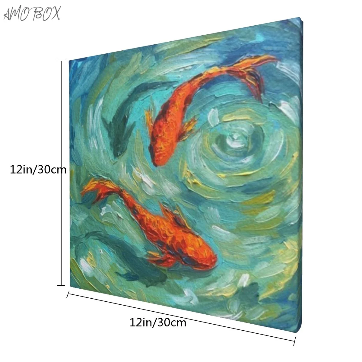 AMOBOX-Unframed Two Koi Fish Decorative Paintings, Wall Art, Room Decoration, 12x12in, 629109128