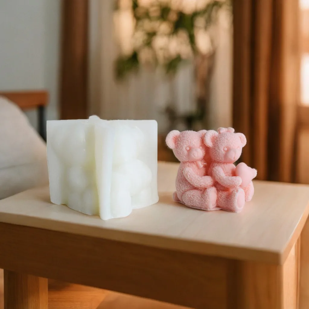 Bärförmige Sojawachs Kerze Silikonform DIY Valentinstag Gips Harz Tropfenform Display Stück Schokoladenmousse Kuchenform