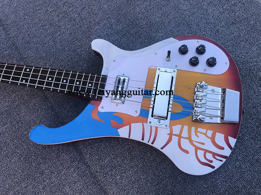 E-Bass mit Wassertransferdruck, 4 Saiten, Griffbrett aus Palisander, hohe Qualität, kostenloser Versand, 4003