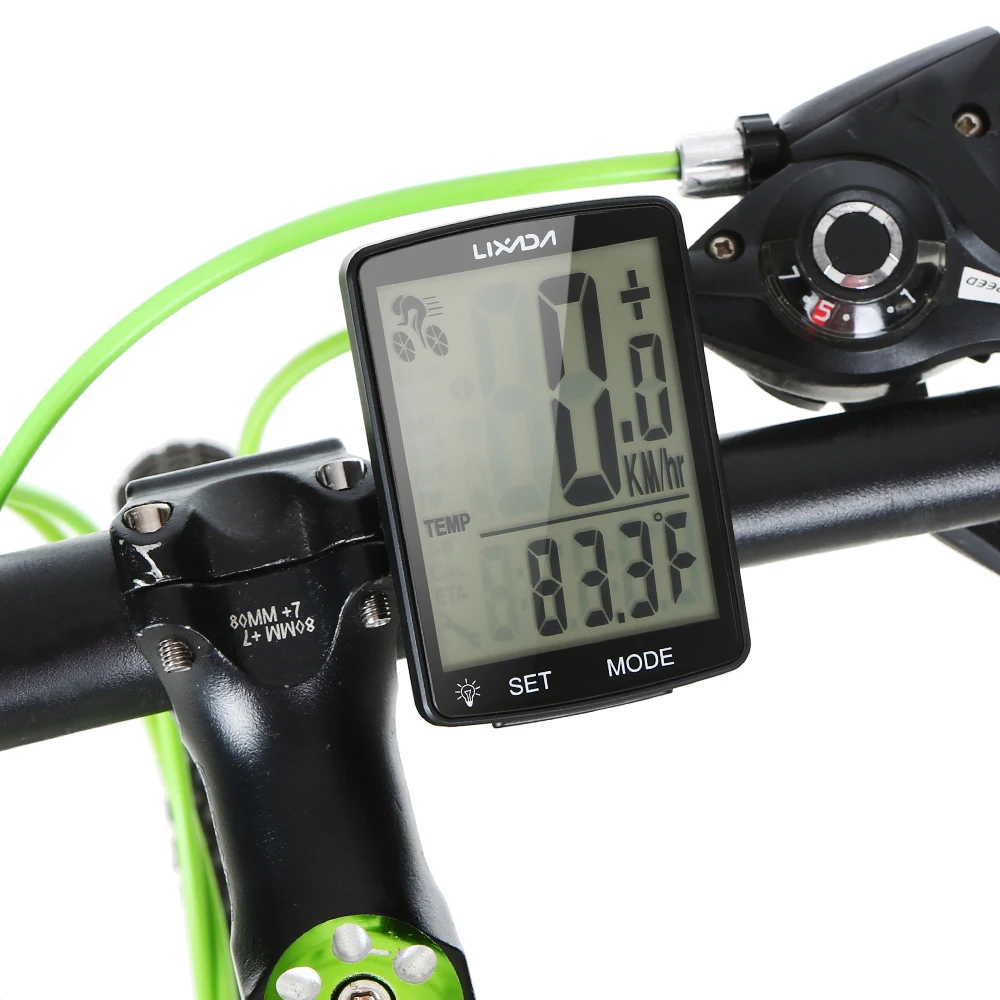 LIXADA Wireless Bike Computer Multi Functional LCD Screen Bicycle Computer Mountain Bike Speedometer Odometer IPX6 Waterproof