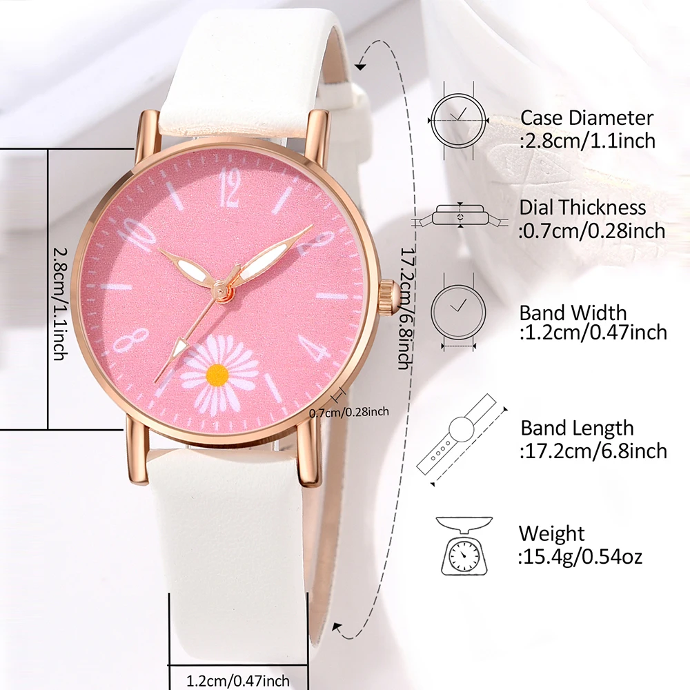 1Pcs Minimalist Style Flower Element Dial Watch For Couples Casual Fashion Quartz Watch Is The Perfect Gift For Her