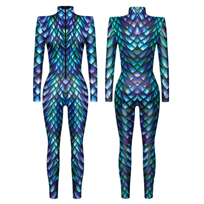 

Костюмы на Хэллоуин, женские весы животных, павлинье перо, змеиная кожа, панк, готический сексуальный тонкий комбинезон, косплей, карнавальный вечерние боди