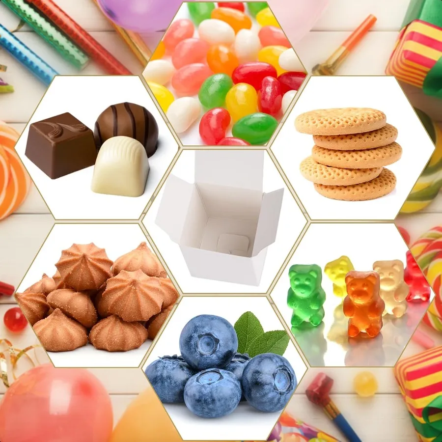 100 Pack Party Favor Boxes White Gift Boxes 2x2x2 inches Small Cardboard Gift Boxes with Lids and Ribbons Candy Treat Boxes for