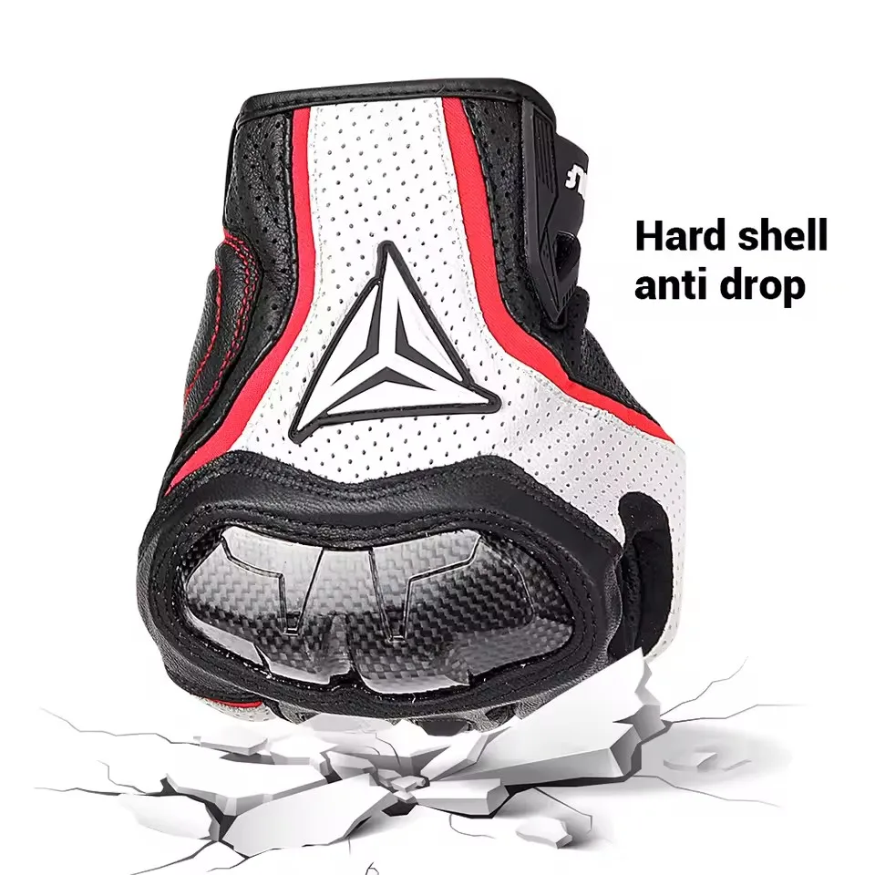 Four Seasons ของแท้หนังคาร์บอนไฟเบอร์ถุงมือรถจักรยานยนต์ Offroad ขี่ gp สําหรับฤดูหนาว Bikers Motobikers สวมใส่