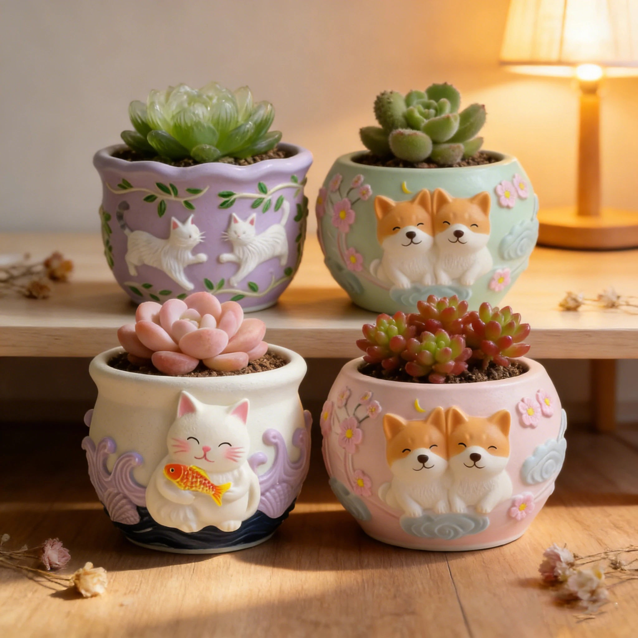 Macetero de animales molde de silicona DIY cachorro gatito alivio yeso arcilla cemento molde jardín decoración manualidades regalo adorno para el hogar
