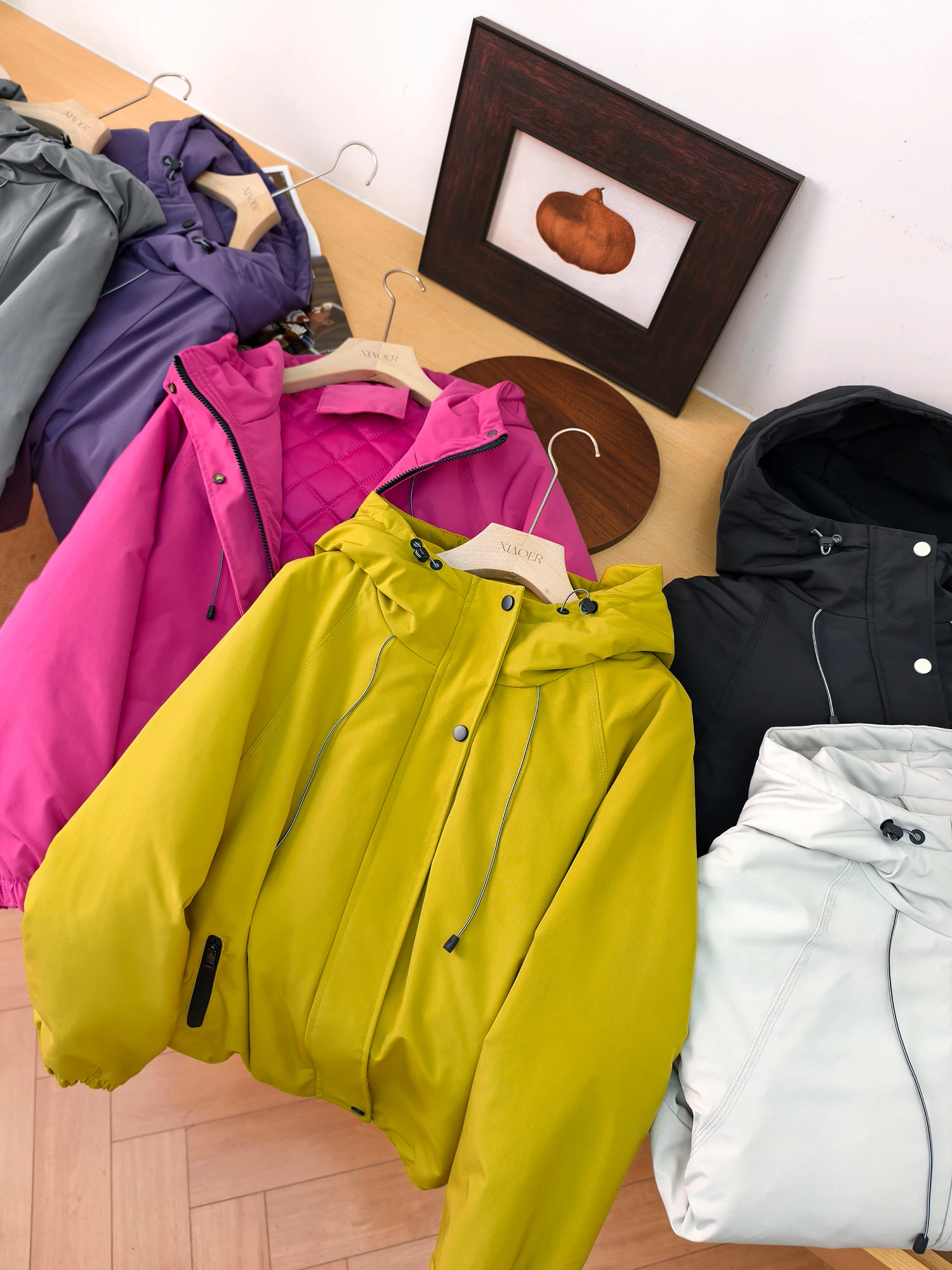

Thiened Windproof Cotton Jaet Hooded Slimming Workwear Details Faionable Korean Sle Commute Long Sve Zipper Closure