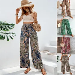 Dames Dijbroek Bloem Zomer Modieuze Print Elastische Taille Wijde Pijpen Pantalones De Mujer Con Goma En La Cintura