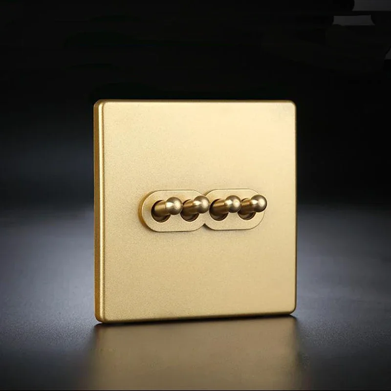 High Quality Matte Gold Panel 1-4 Gang 2 Way Wall Light Toggle Switch Brass Lever For Home Improvement Hotel