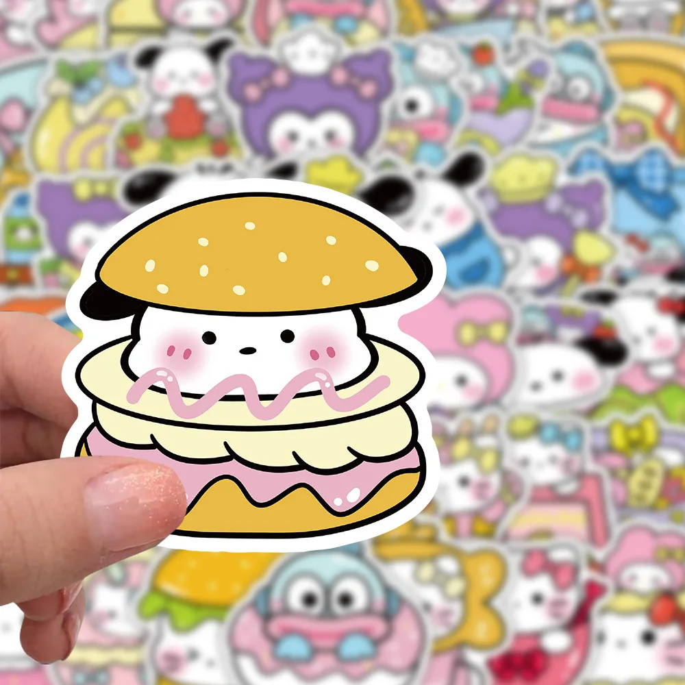 

10/30/50PCS Sanrio Cartoon Dessert Food Hello Kitty Kuromi Cinnamoroll Sticker Cute Fun Graffiti DIY Guitar Decal Kids Toy Gift