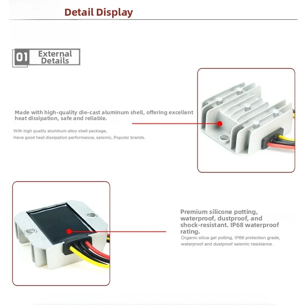 1pc Waterproof Car Power Supply Voltage Regulator WG8-40S1203 DC Converter Converts 8-40V DC Input To Stable 12V 3A Output
