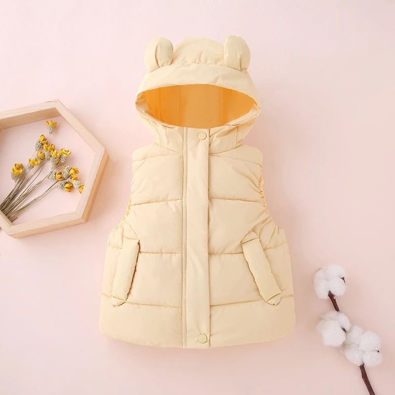 1-7Y Toddler Kids Hooded Waistcoats Solid Children Cotton Padded Warm Vests Baby Boys Girls Sleeveless Jackets Insulated Clothes