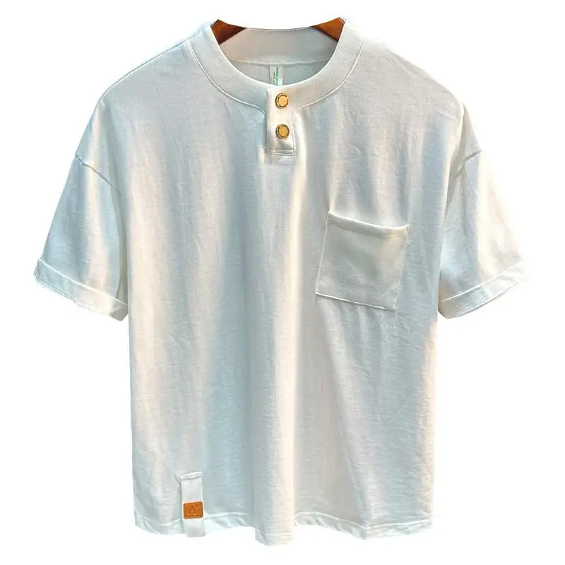 Solid color simple short sleeved T-shirt for men's summer 2025 new fashion outfit, loose short sleeved top