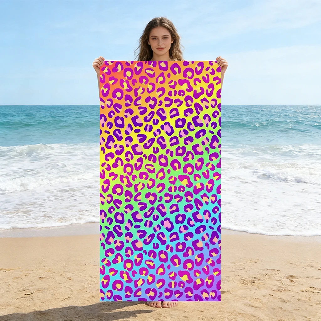 Buntes Strandtuch mit Leopardenmuster, schnell trocknend, super saugfähig, geeignet für Schwimmen, Strand, Pool, Fitnessstudio, Sommergeschenk für Freunde