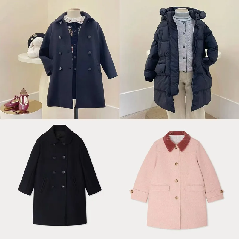 

pre-sale 2025 Winter BP Baby Girls Padded Coat with Fur-Like Lining Lapel Jacket Wool Leopard Print Coat with Removable Collar
