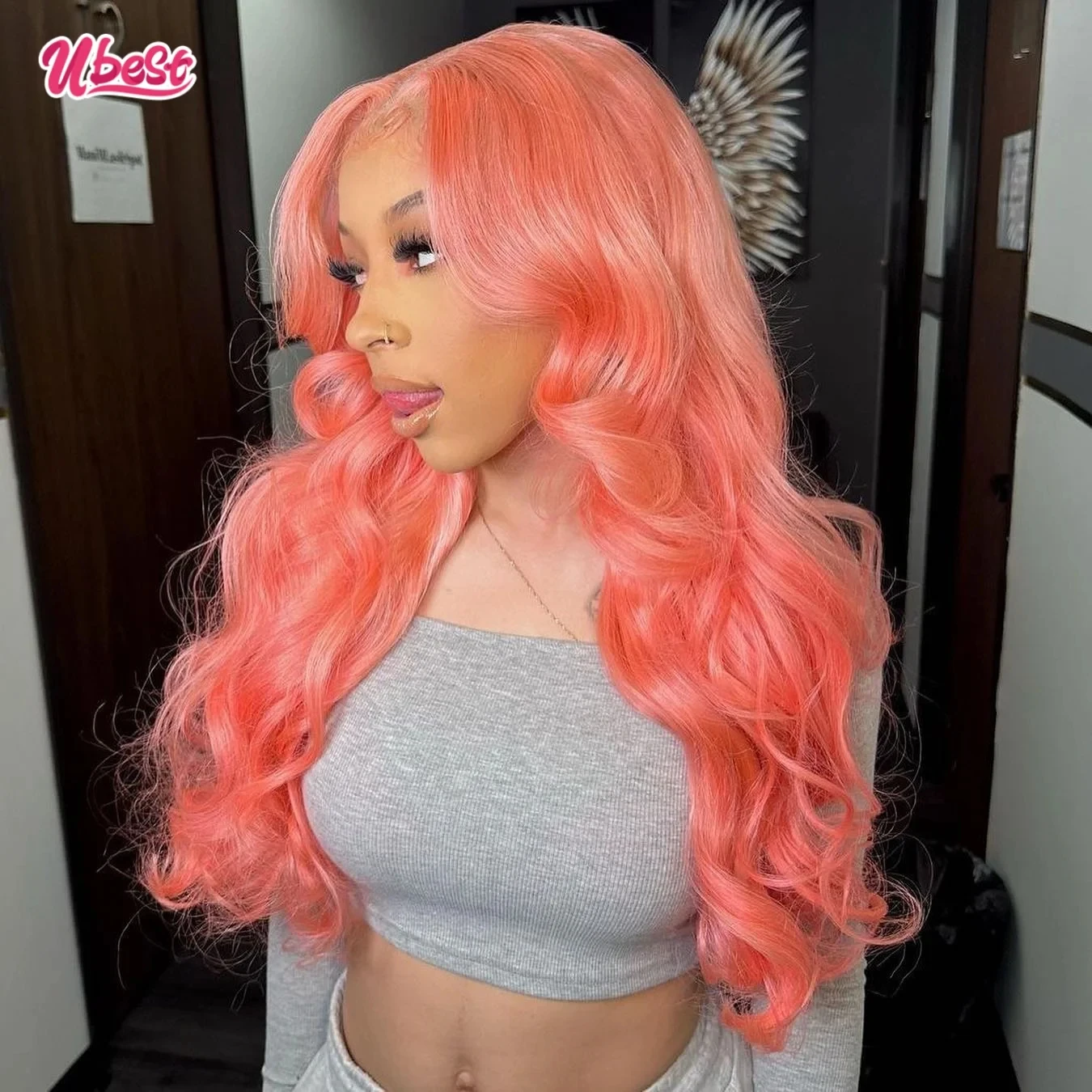 

Ubest Pink 613 Colored 13X6 Human Hair Wig Body Wave 13x4 Transparent Lace Front Human Hair Wigs for Women Remy Wigs