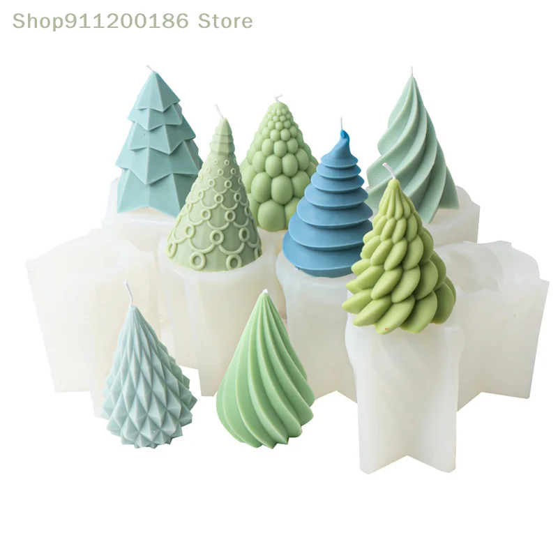 

Christmas Geometric Shapes Silicone Mold - 8 Styles Christmas Tree, Twisted Bubble for Aromatherapy Candles and Decorations