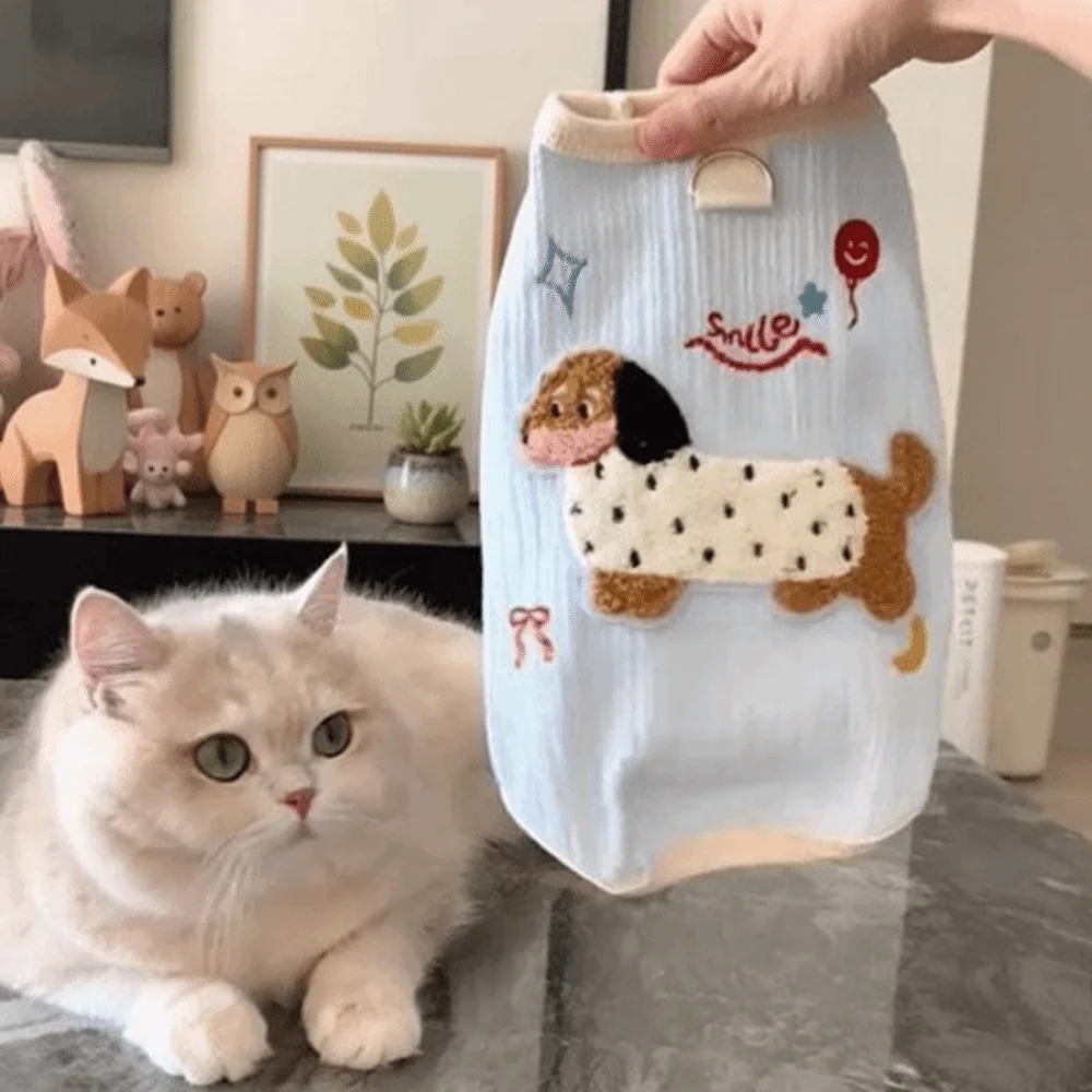 

New Dachshund Pattern Dog Undershirt with Leash Hook Soft Pet Clothing Solid Color Breathable Puppy Vest for Small Dogs