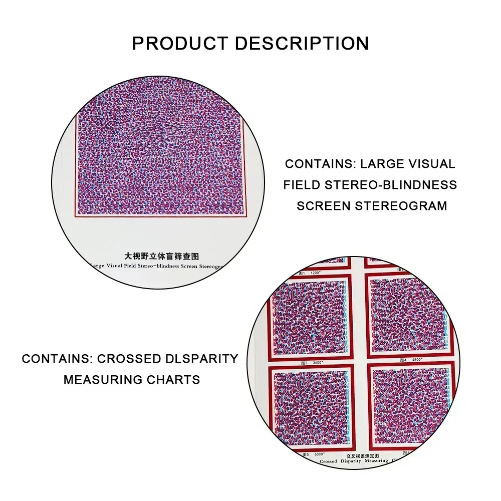 Random-dot Stereograms Comprehensive Visual Test Charts Book Color Blindness Astigmatism Amsler Test Chart with Eyeglasses RDS