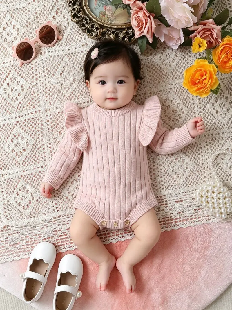 

Baby Girls Knitted Romper Long Sleeve Princess Bodysuits Spring Autumn Toddler Kids Clothing