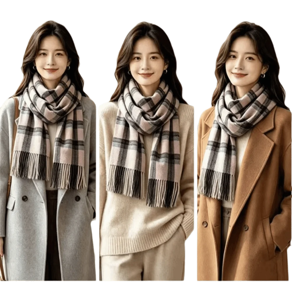 Fashion Soft Cashmere Scarf Windproof Long Tassel Plaid Scarf Thickened Keep Warm Neck Warmer Winter