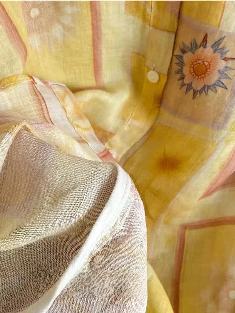 เสื้อรามี 100% แขนยาว ลายศิลปะ - Yellow Summer Clothing บทวิจารณ์และราคา