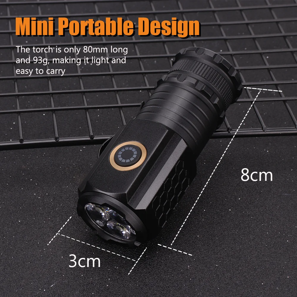 BORUIT Mini LED Flashlight 1200LM USB C Rechargeable Light 18350 Torch with Magnet Waterproof Camping Lantern Emergency Light