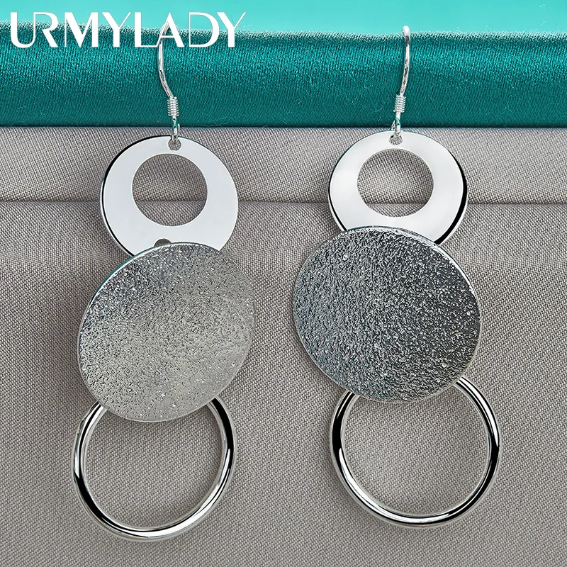 URMYLADY 925 Sterling Silver Matte Round Earrings For Women Wedding Engagement Party Fashion Jewelry