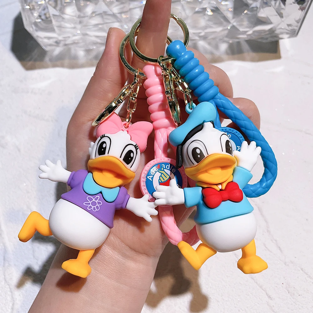 Anime Cartoon kawaii Disney Mickey Mouse Minnie Figure Keychains Donald Duck Piglet Key Chain Model Kid Toys Children Gift