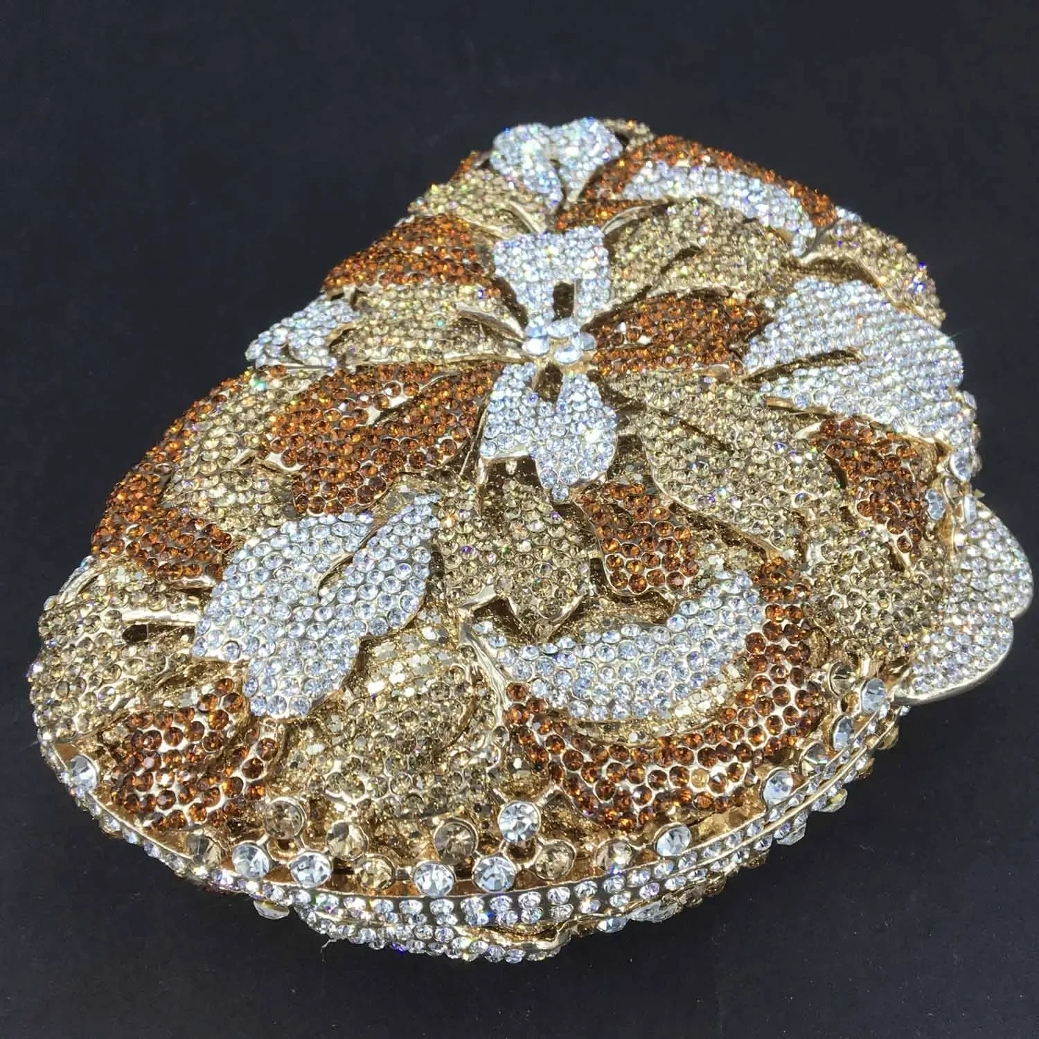 Boutique De FGG Mini Half-Moon Women Crystal Clutch Flower Evening Minaudiere Bags Bridal Wedding Rhinestone Handbags Party Bag