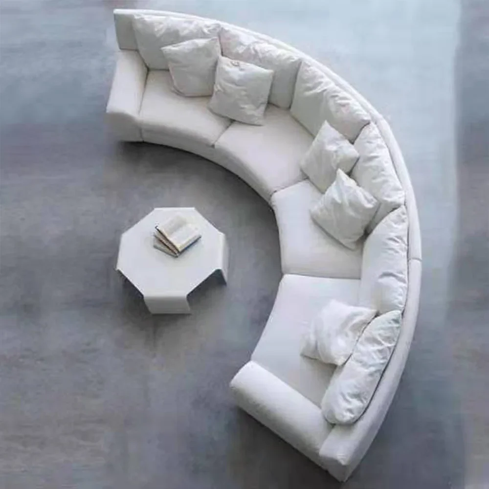

Luxury Modern Living Room Curved Velvet Boucle Fabric Sectional Sofa Set Office Reception Sofa Creative Round Couch